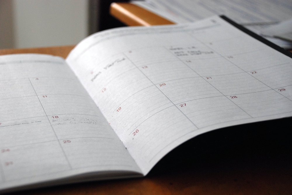 Planner page with calendar squares